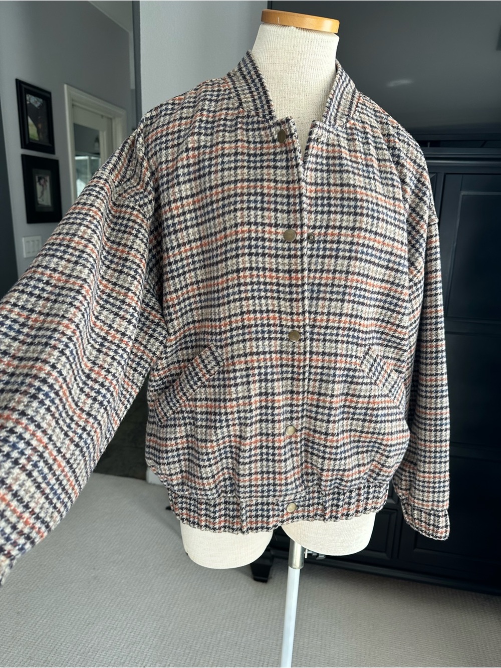 Old Navy Plaid Classic Houndstooth Bomber Jacket size large